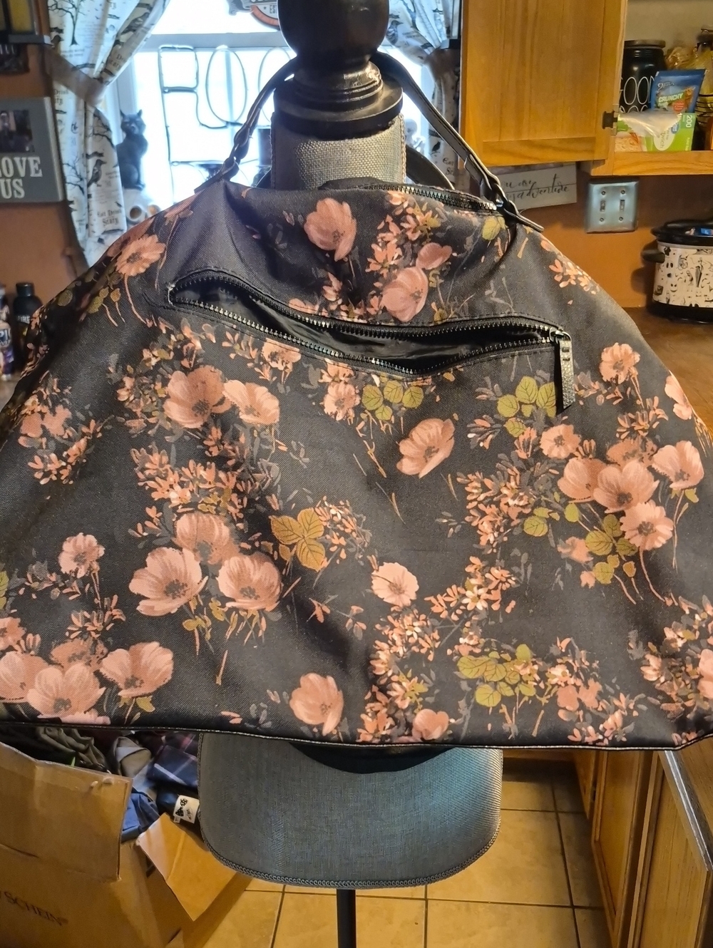 Mossimo Supply Co. Black Tote with Pink Floral Print